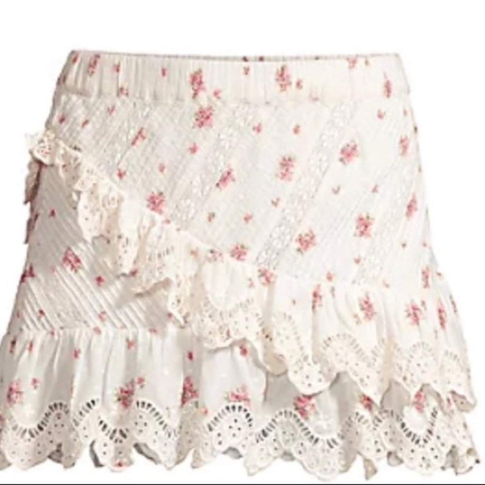 LoveShackFancy Emma ruffled floral skirt french cream combo - Picture 2 of 13